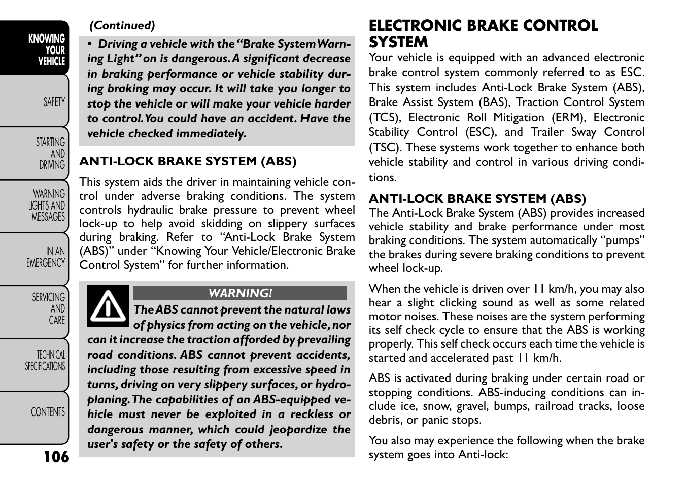 Electronic brake control system | FIAT Freemont User Manual | Page 112 / 266