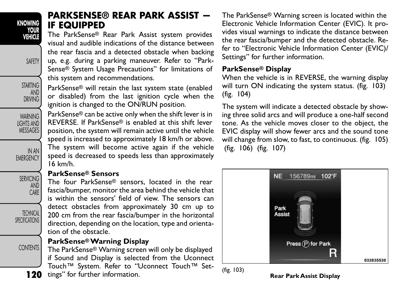 Parksense® rear park assist — if equipped | FIAT Freemont User Manual | Page 126 / 266