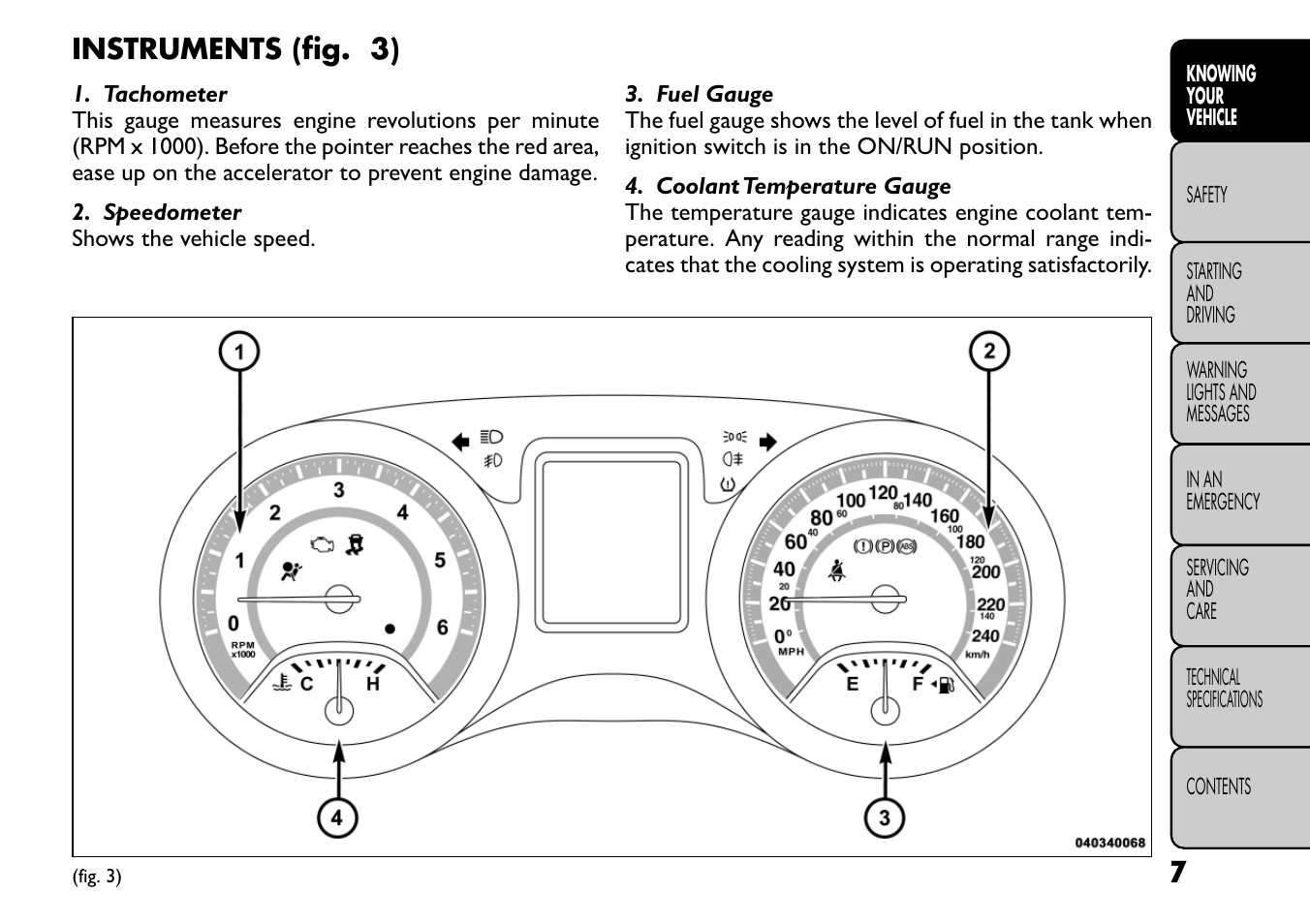 Instruments (fig. 3) | FIAT Freemont User Manual | Page 13 / 266