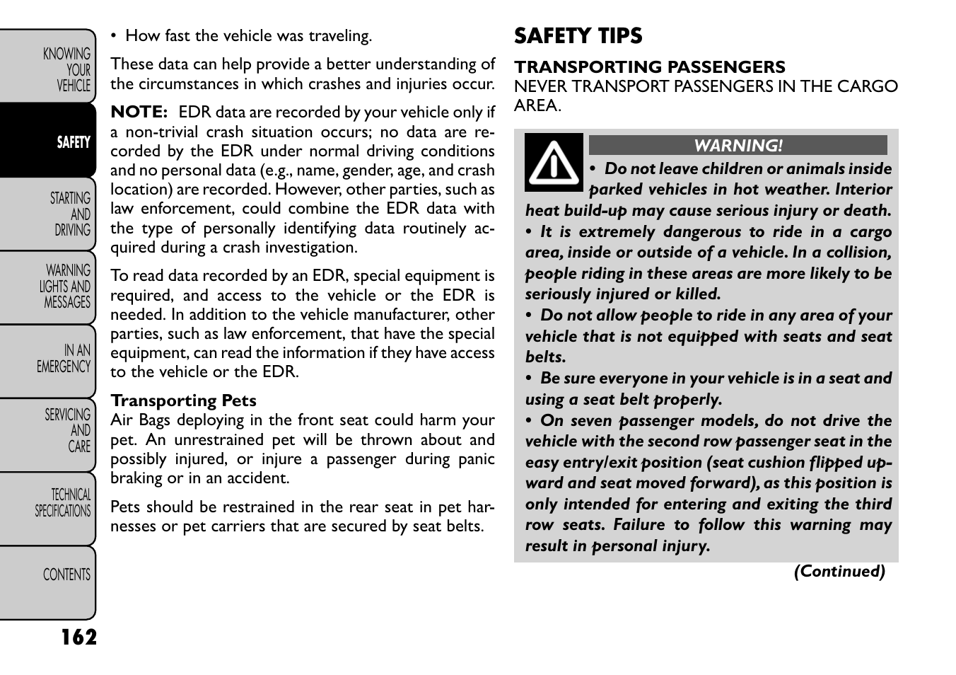 Safety tips | FIAT Freemont User Manual | Page 168 / 266