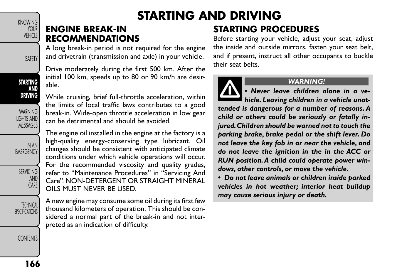 Starting and driving | FIAT Freemont User Manual | Page 172 / 266