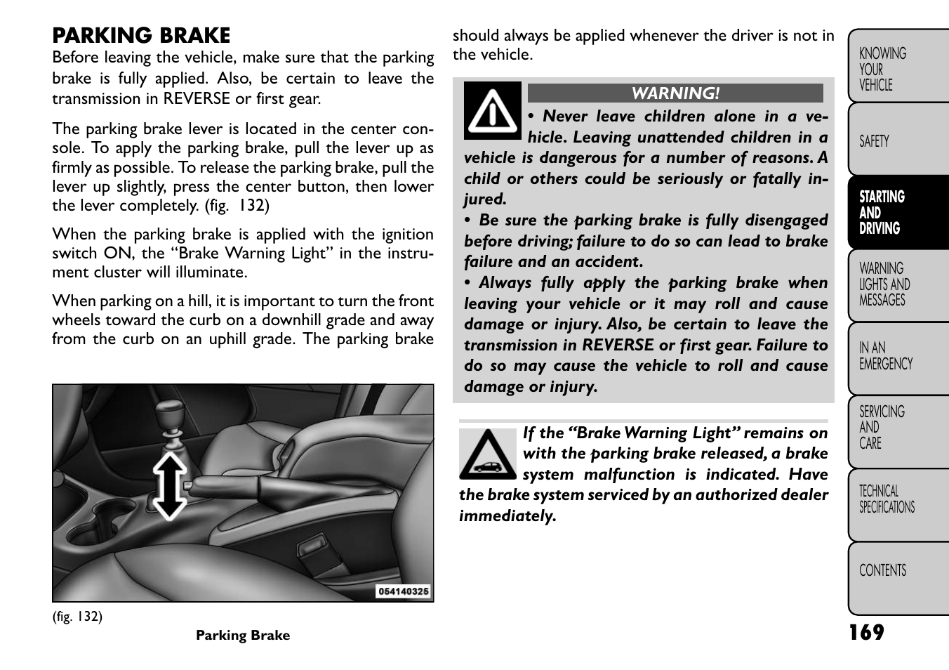 Parking brake | FIAT Freemont User Manual | Page 175 / 266