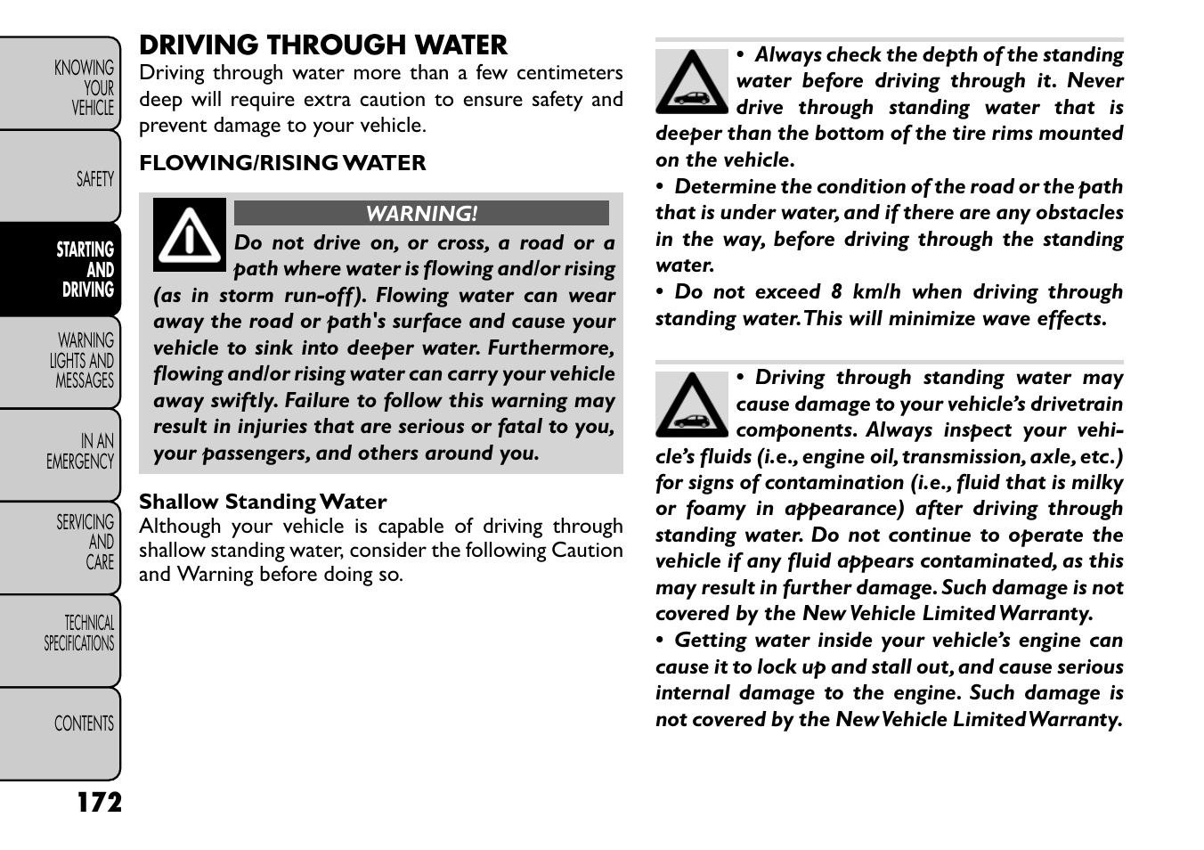 Driving through water | FIAT Freemont User Manual | Page 178 / 266