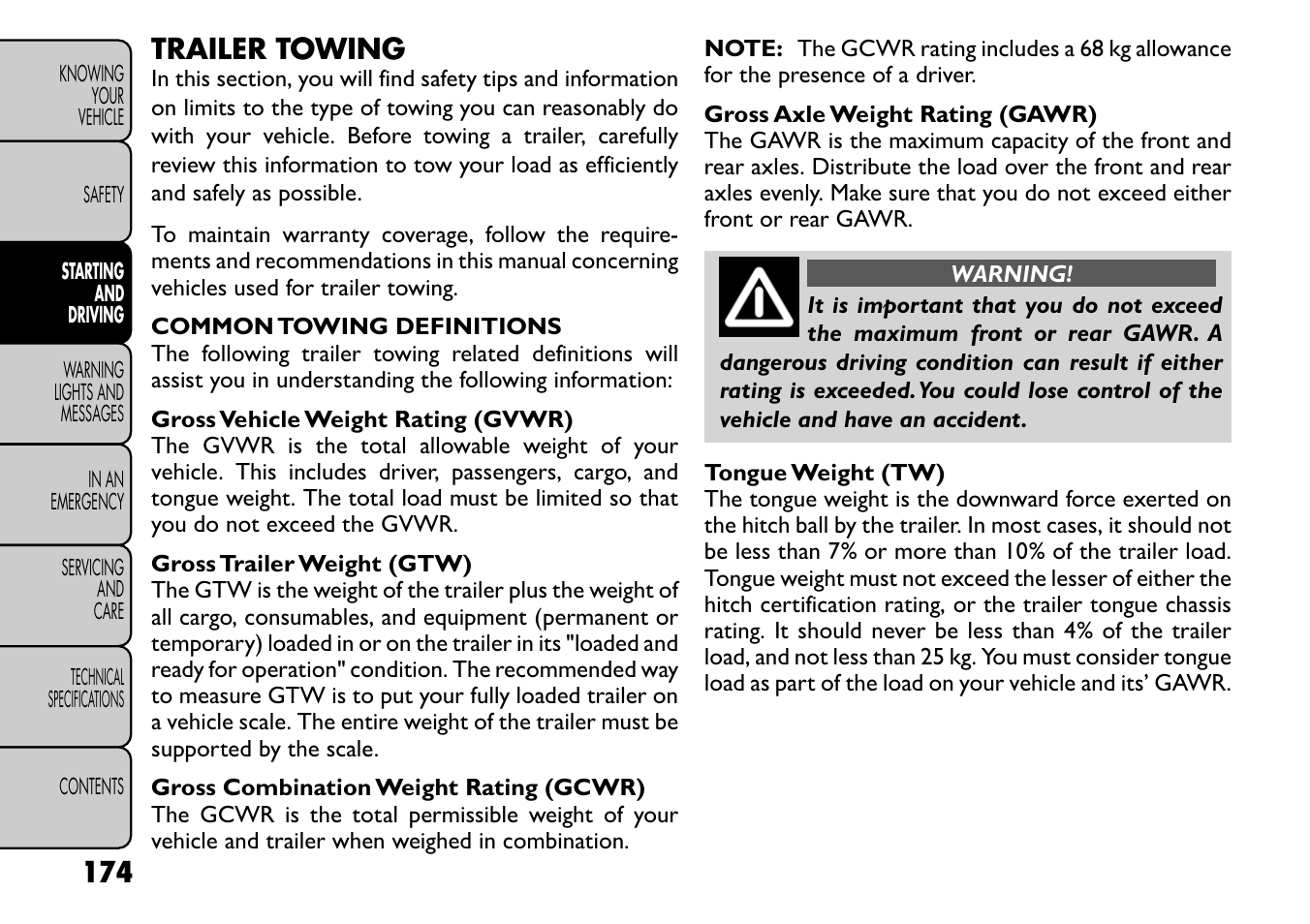 Trailer towing | FIAT Freemont User Manual | Page 180 / 266