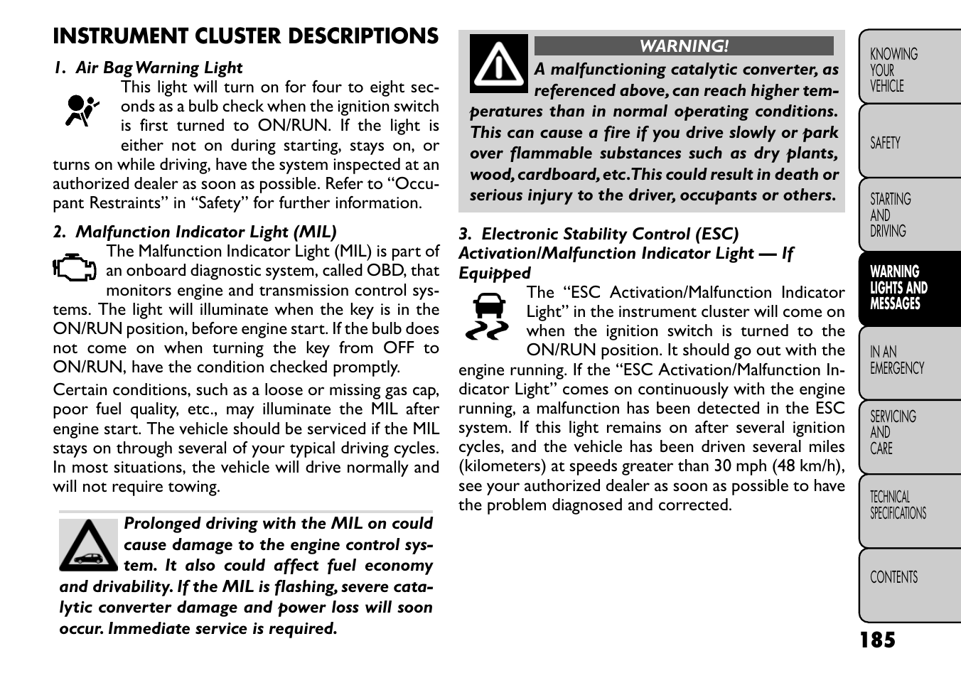 Instrument cluster descriptions | FIAT Freemont User Manual | Page 191 / 266