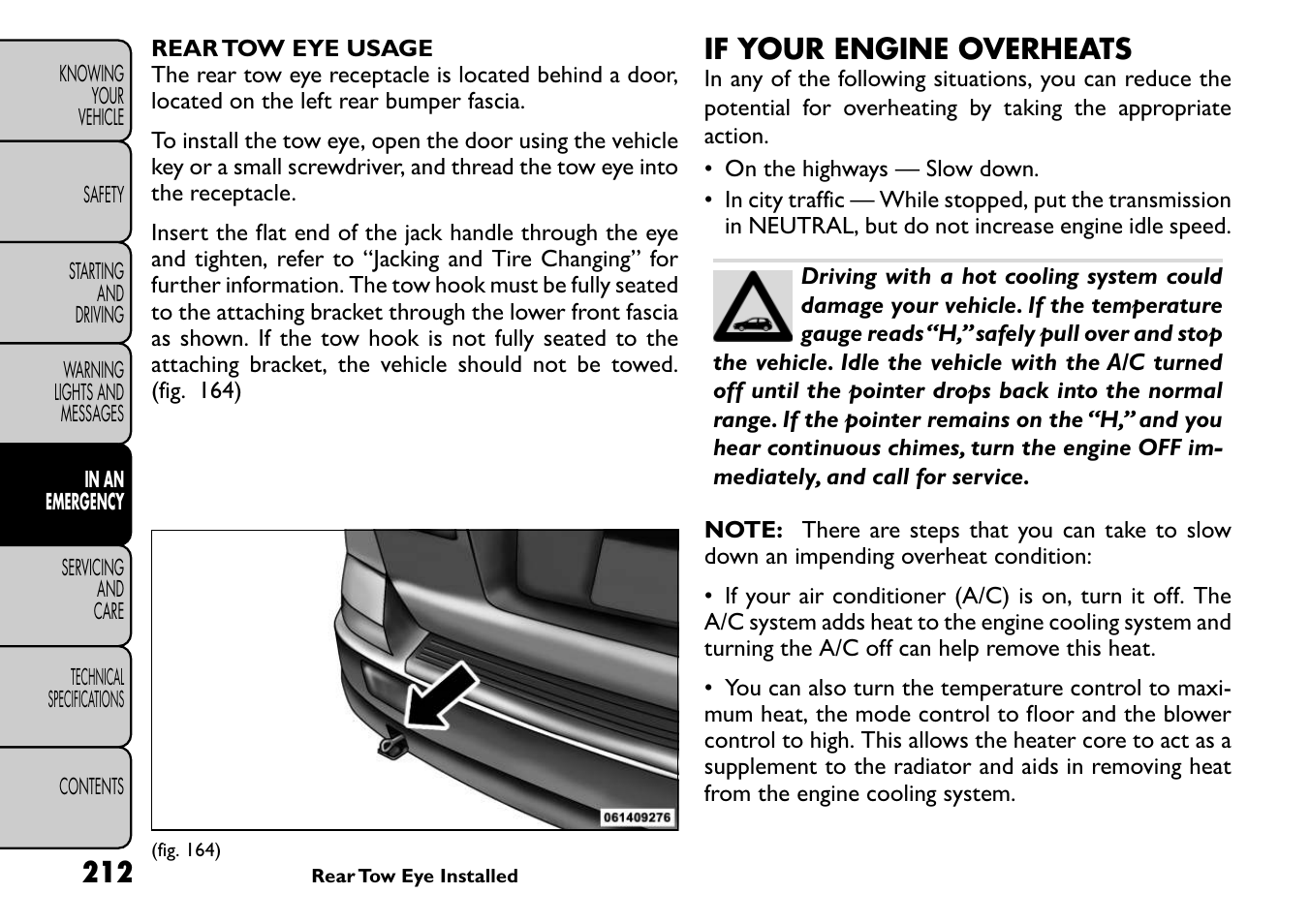 If your engine overheats | FIAT Freemont User Manual | Page 218 / 266