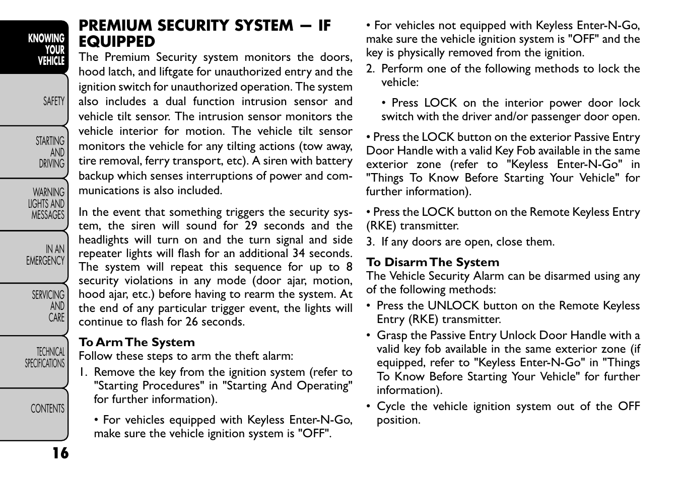 Premium security system — if equipped | FIAT Freemont User Manual | Page 22 / 266