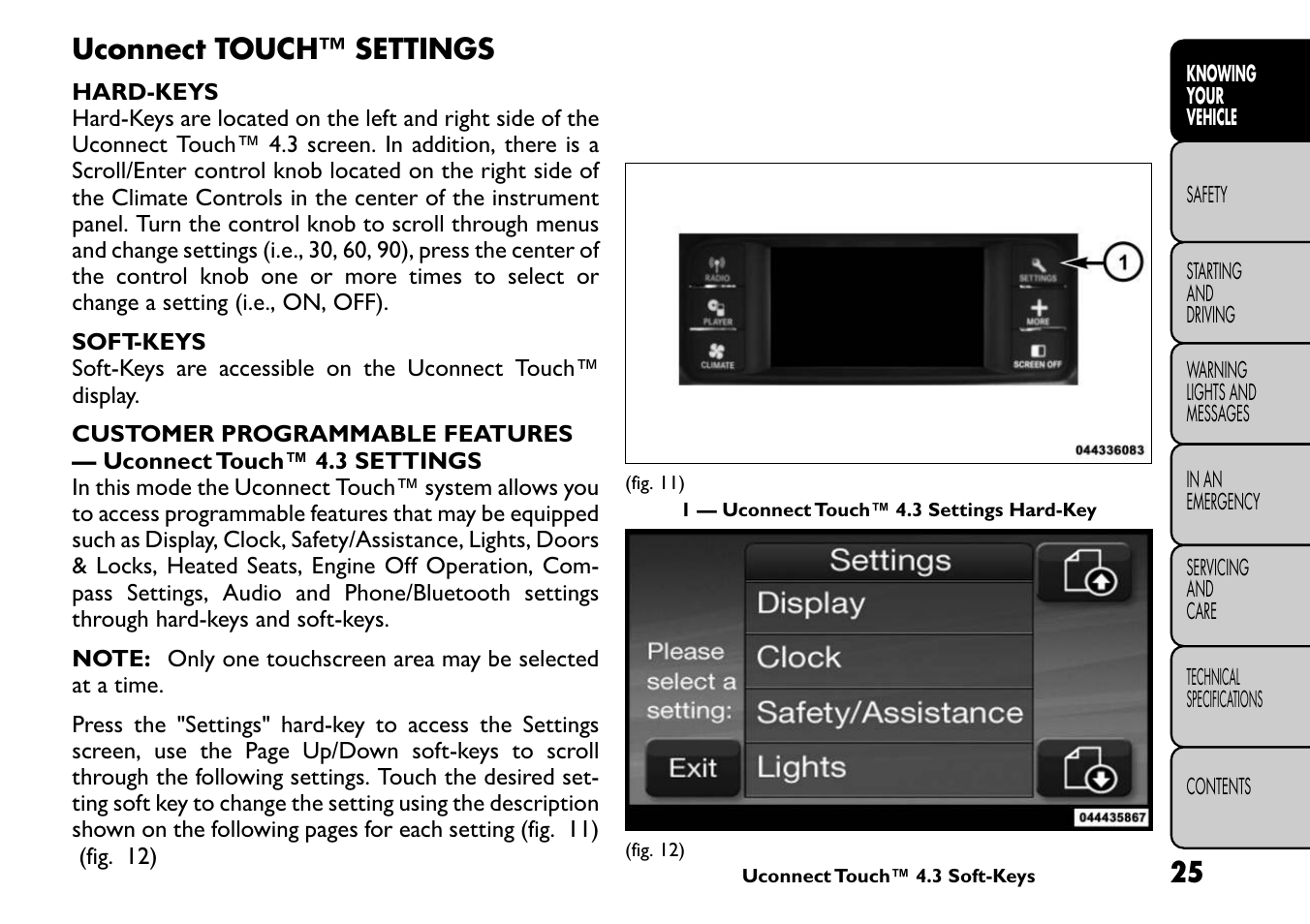 Uconnect touch™ settings | FIAT Freemont User Manual | Page 31 / 266