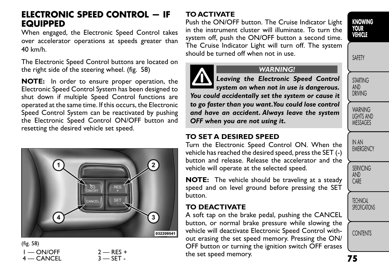 Electronic speed control — if equipped | FIAT Freemont User Manual | Page 81 / 266