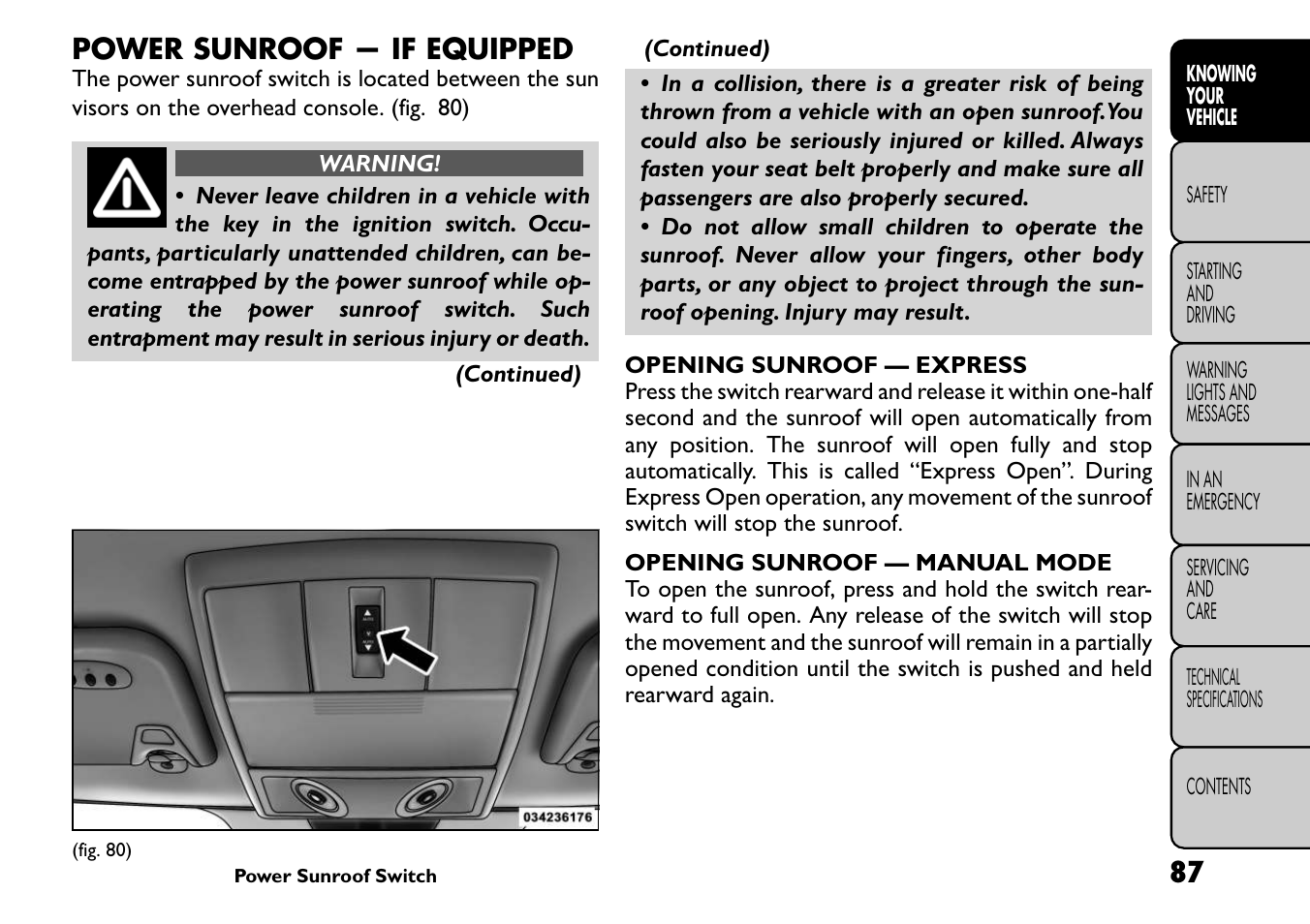 Power sunroof — if equipped | FIAT Freemont User Manual | Page 93 / 266