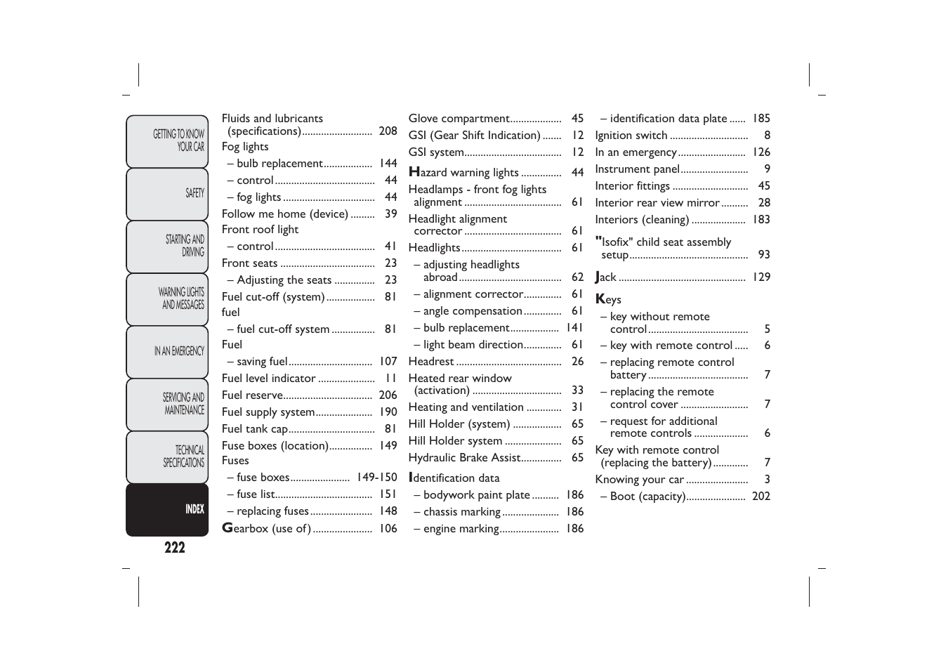 FIAT 500 User Manual | Page 225 / 230