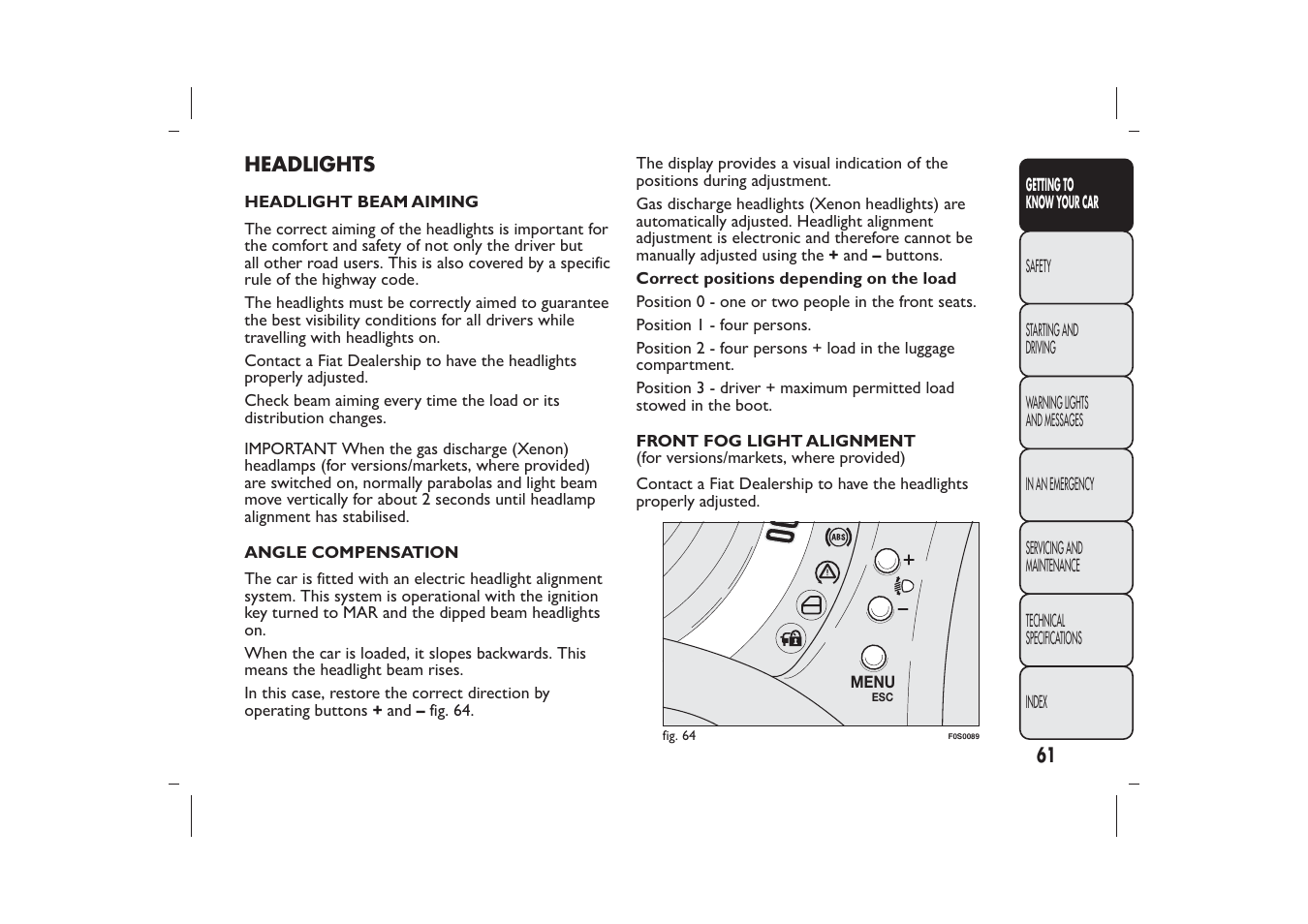 FIAT 500 User Manual | Page 64 / 230