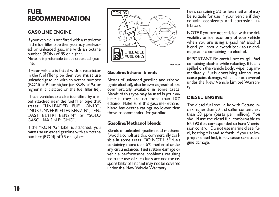 Fuel recommendation | FIAT Sedici User Manual | Page 11 / 270