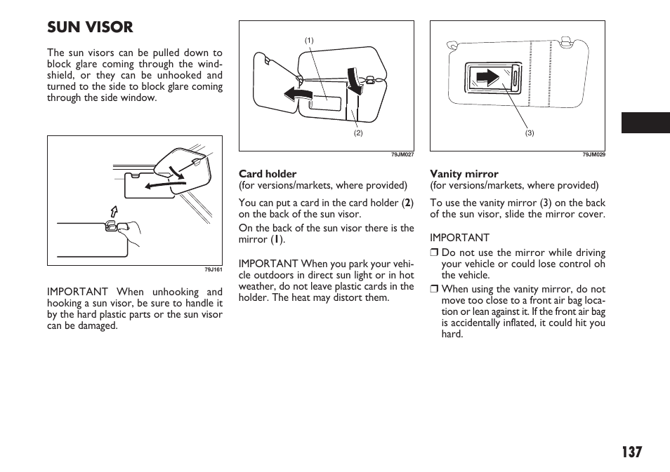 137 sun visor | FIAT Sedici User Manual | Page 138 / 270