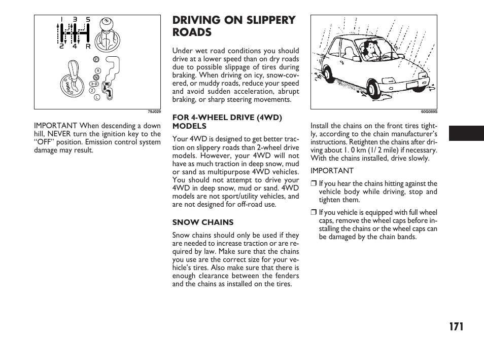 171 driving on slippery roads | FIAT Sedici User Manual | Page 172 / 270