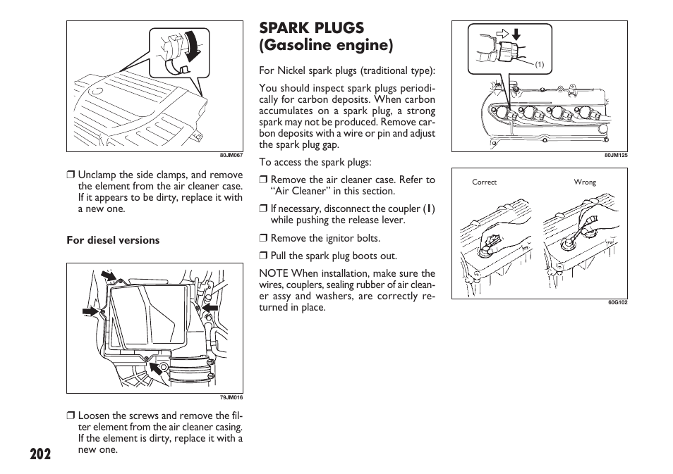 Spark plugs (gasoline engine) | FIAT Sedici User Manual | Page 203 / 270