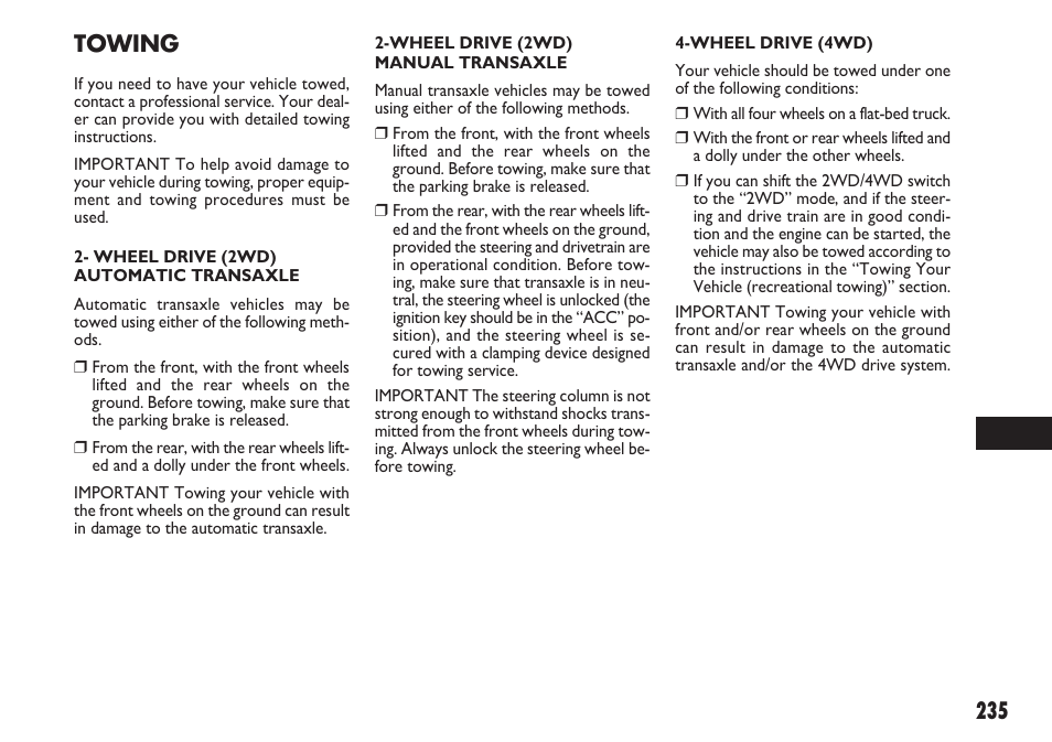 Towing | FIAT Sedici User Manual | Page 236 / 270