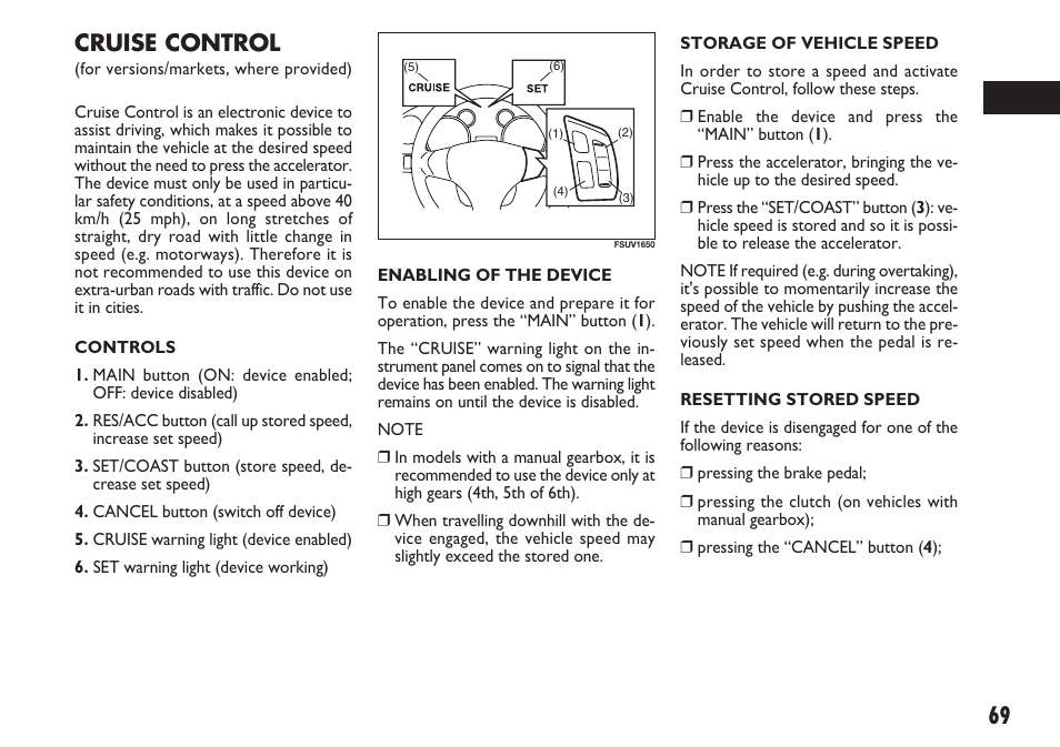 Cruise control | FIAT Sedici User Manual | Page 70 / 270