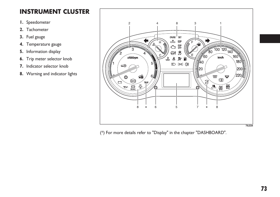 73 instrument cluster | FIAT Sedici User Manual | Page 74 / 270