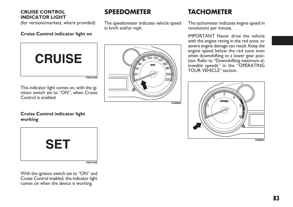 83 speedometer, Tachometer | FIAT Sedici User Manual | Page 84 / 270