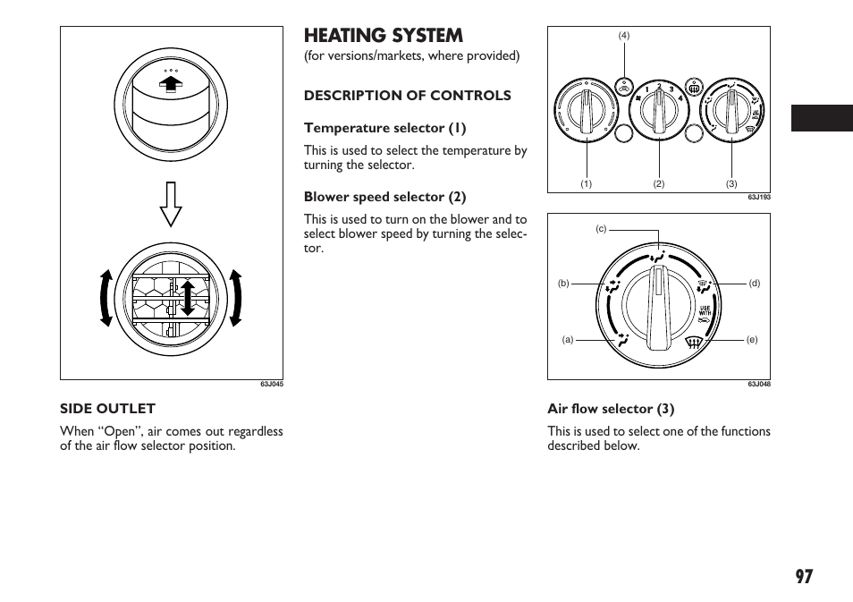 97 heating system | FIAT Sedici User Manual | Page 98 / 270