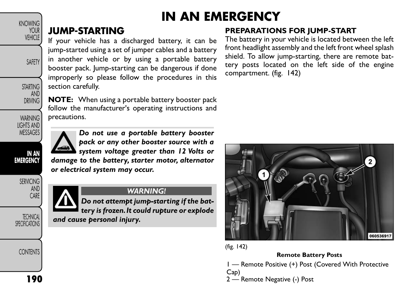 Jump-starting | FIAT Freemont User Manual | Page 197 / 267