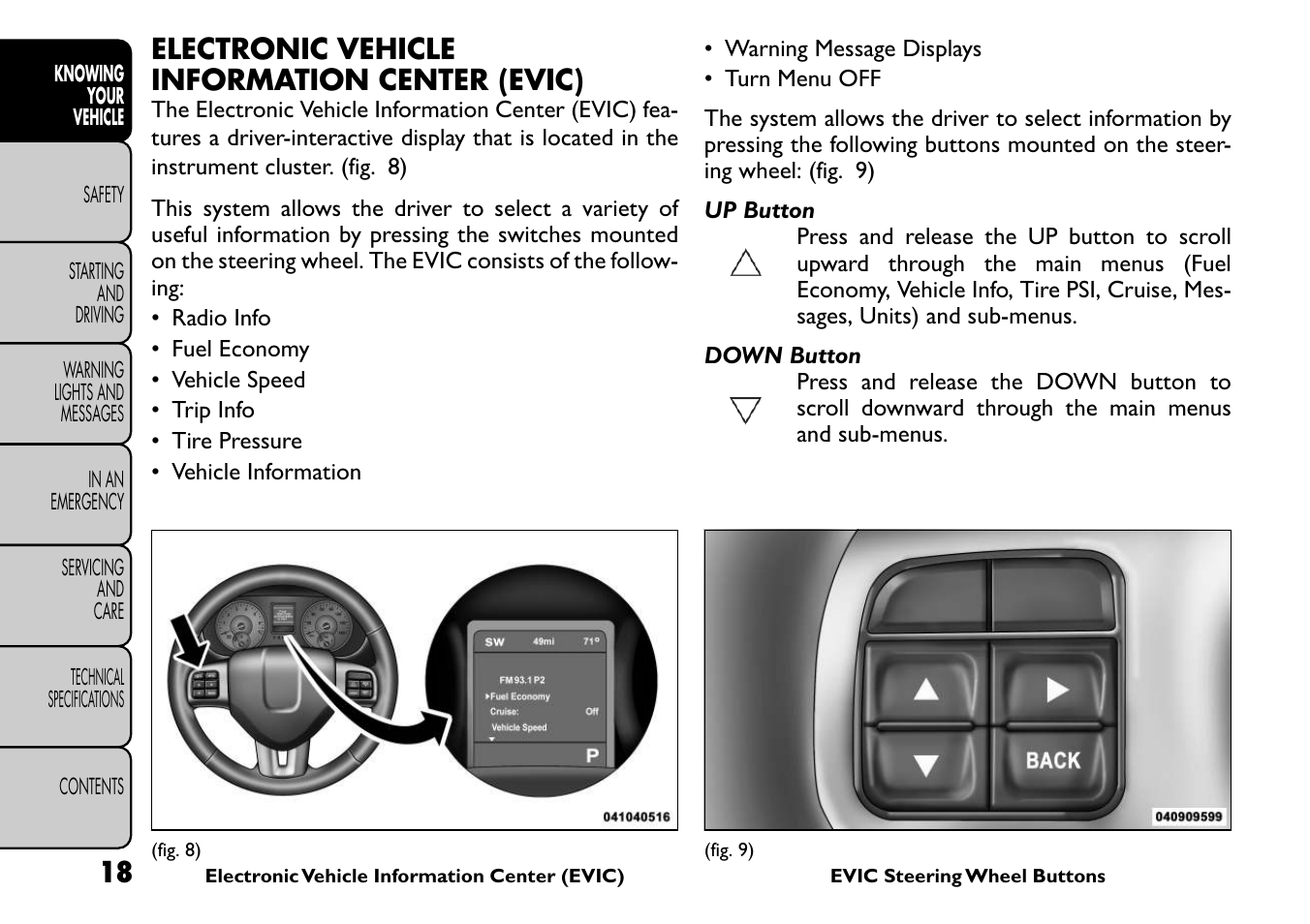Electronic vehicle information center (evic) | FIAT Freemont User Manual | Page 25 / 267