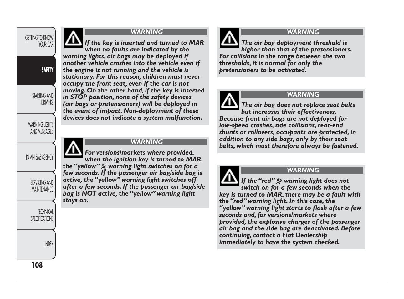 FIAT Panda User Manual | Page 112 / 260