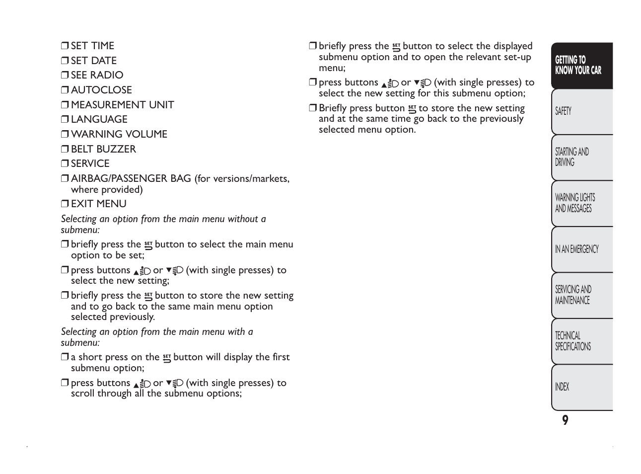 FIAT Panda User Manual | Page 13 / 260