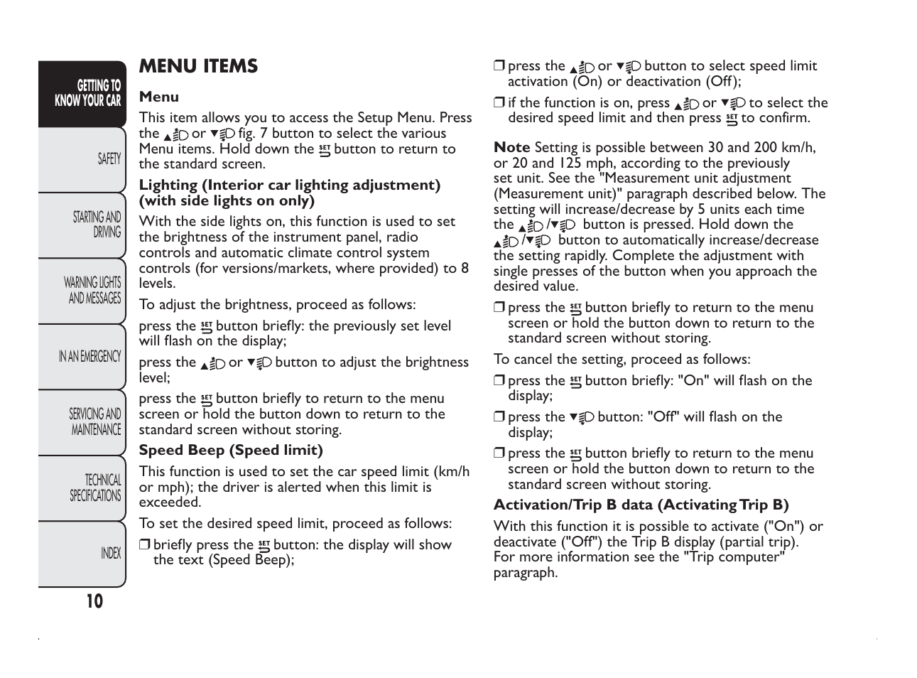 FIAT Panda User Manual | Page 14 / 260