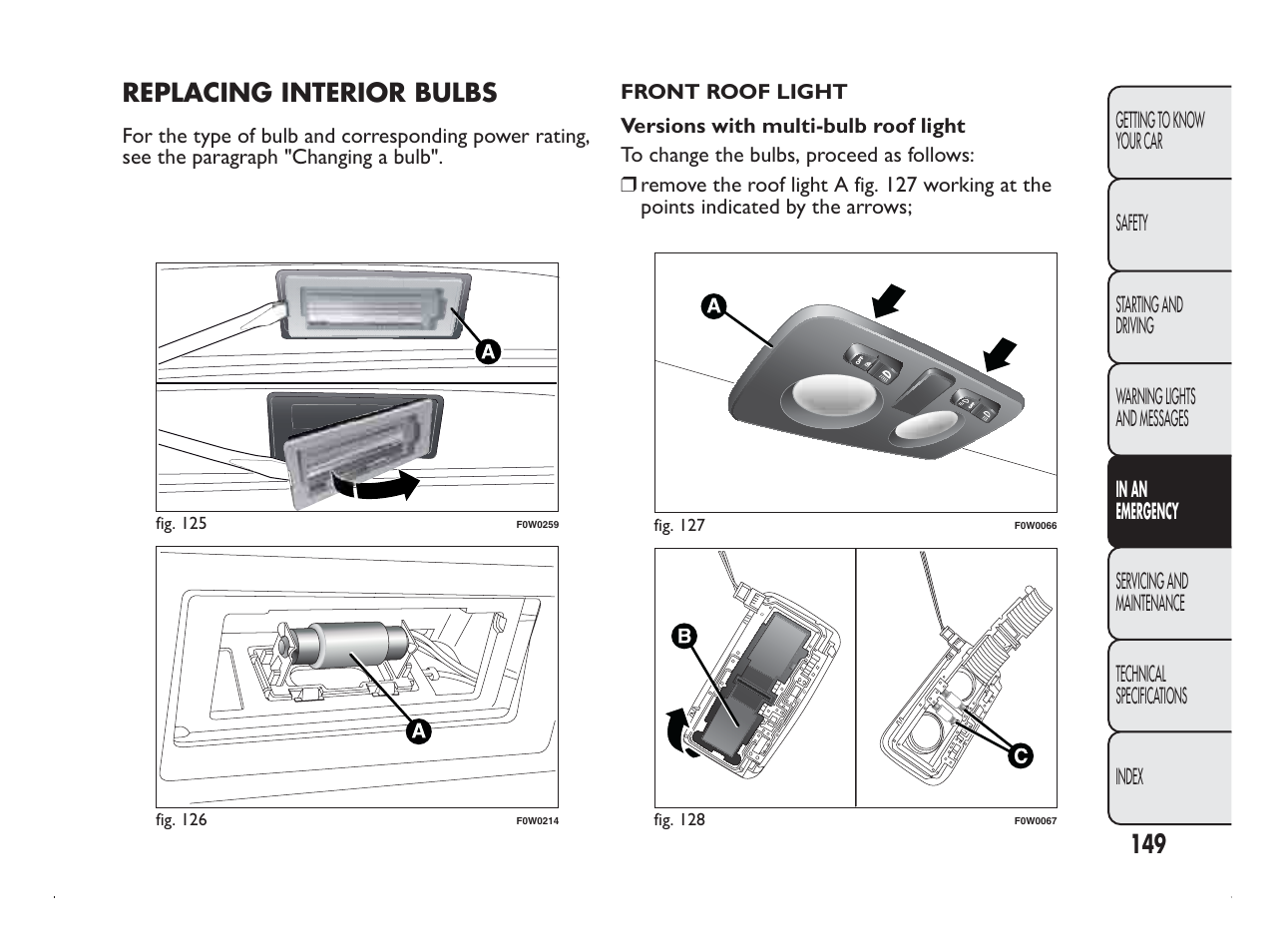 Replacing interior bulbs | FIAT Panda User Manual | Page 153 / 260