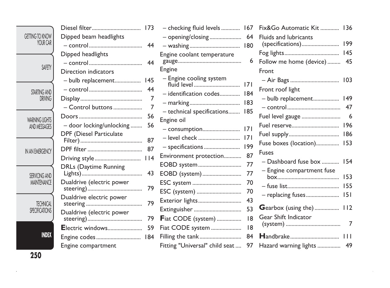 FIAT Panda User Manual | Page 254 / 260