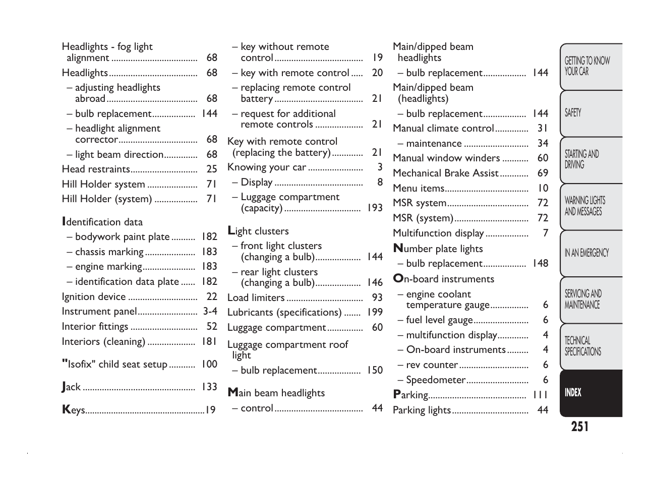 FIAT Panda User Manual | Page 255 / 260