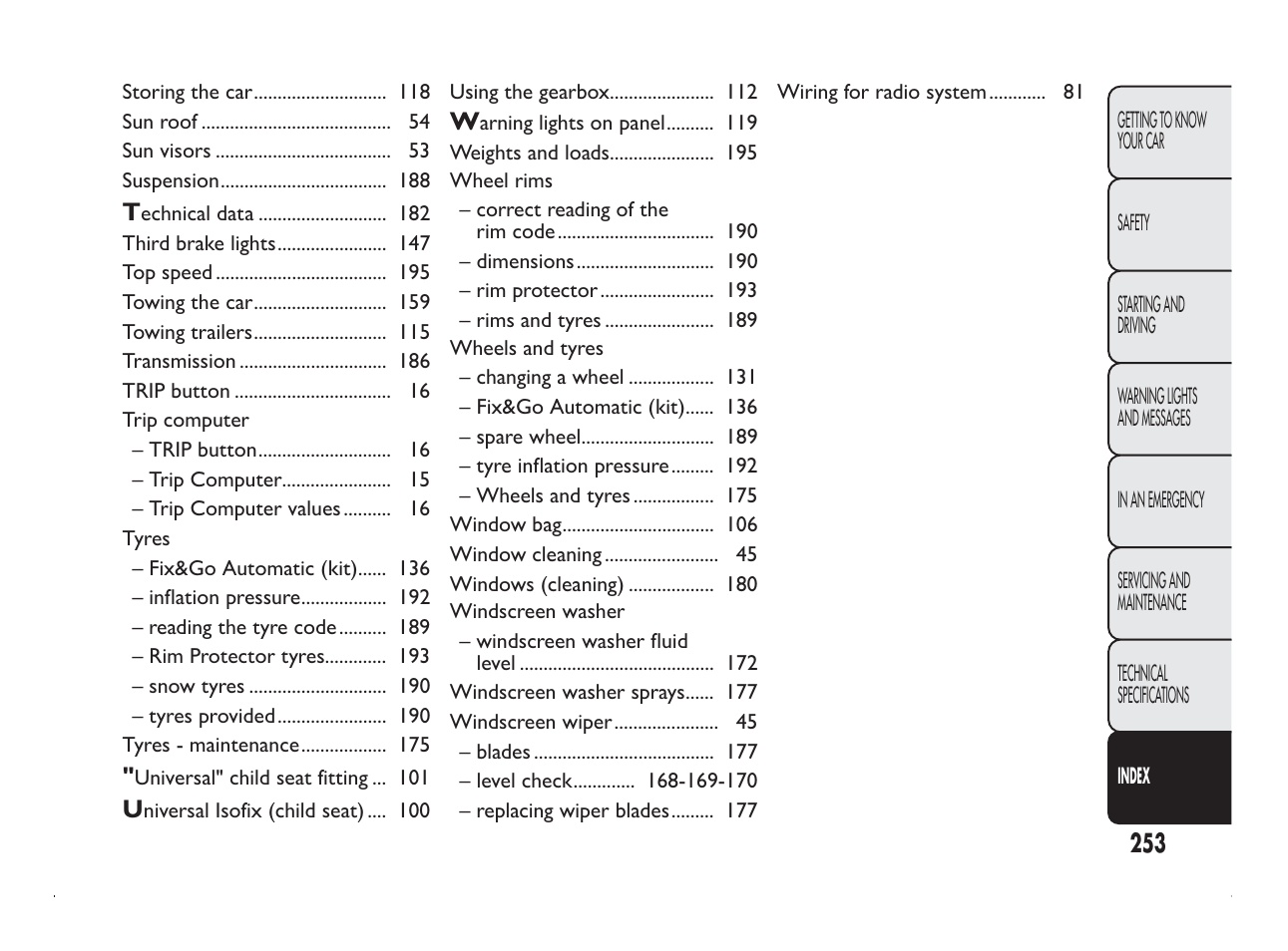 FIAT Panda User Manual | Page 257 / 260