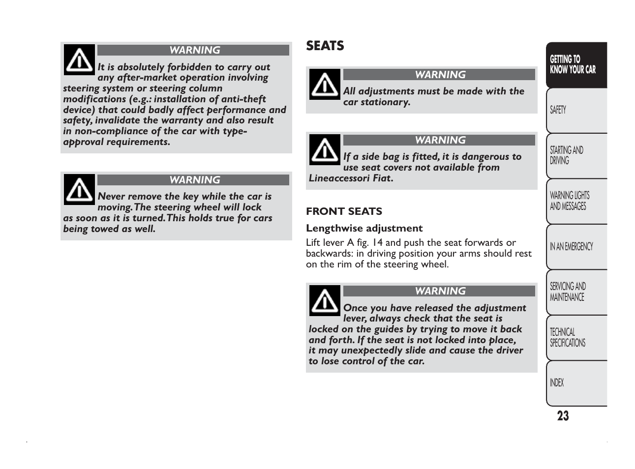 FIAT Panda User Manual | Page 27 / 260