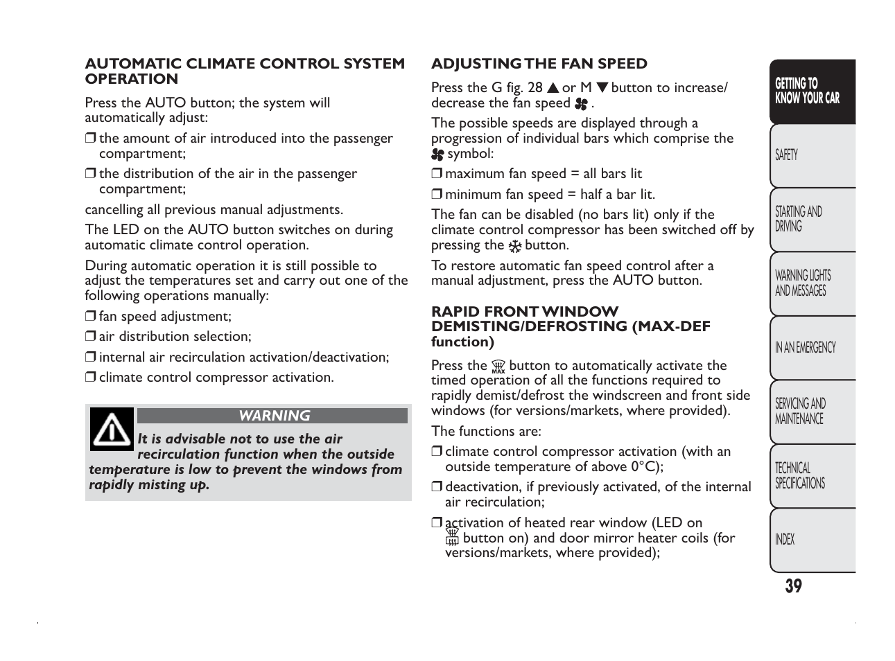 FIAT Panda User Manual | Page 43 / 260