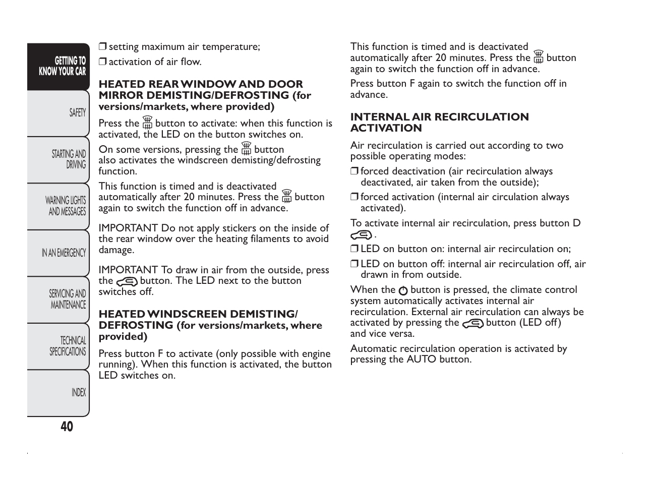 FIAT Panda User Manual | Page 44 / 260