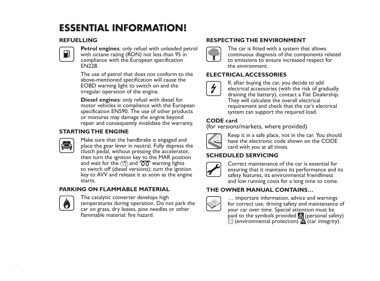 Essential information | FIAT Panda User Manual | Page 6 / 260