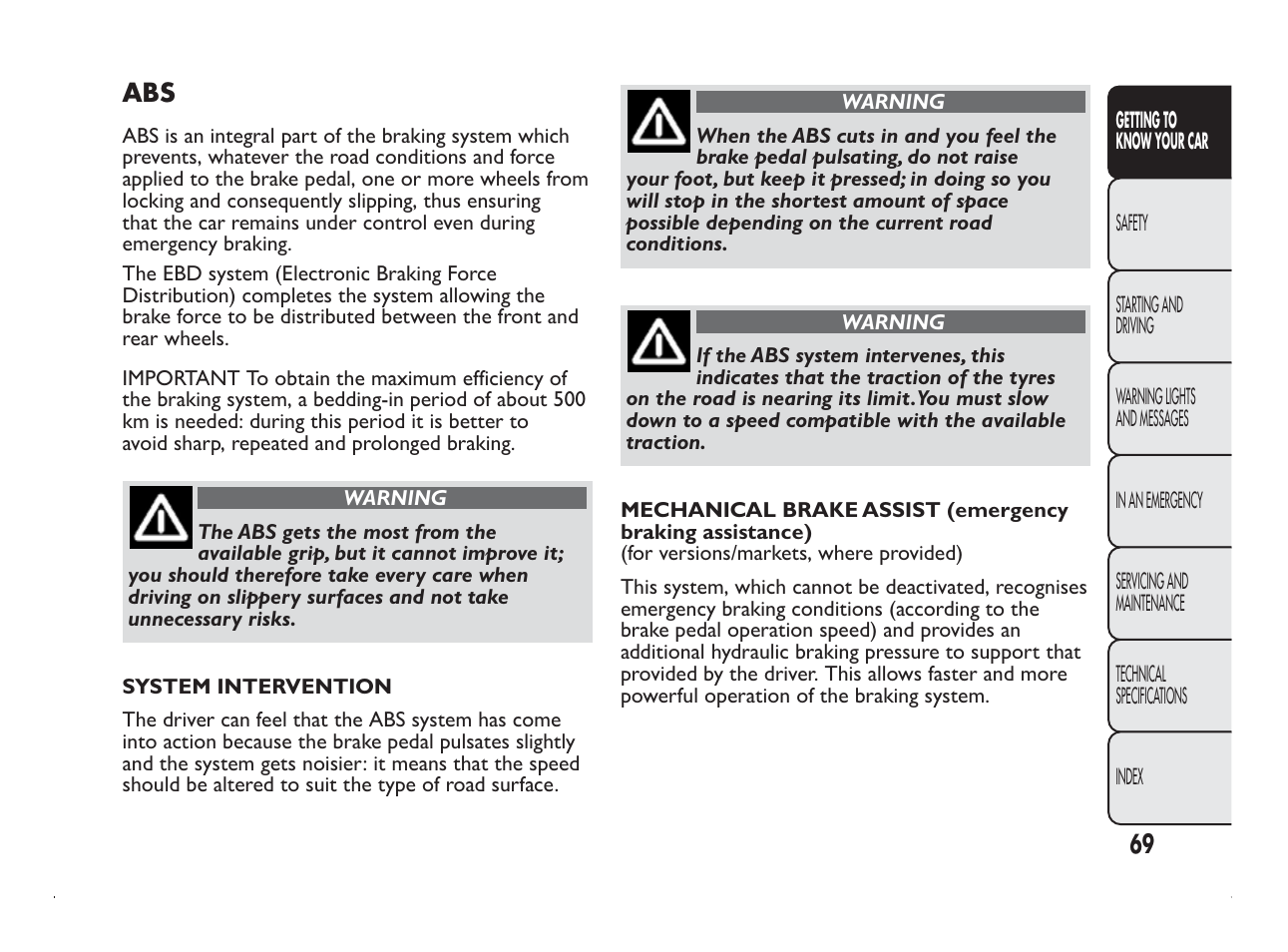 FIAT Panda User Manual | Page 73 / 260