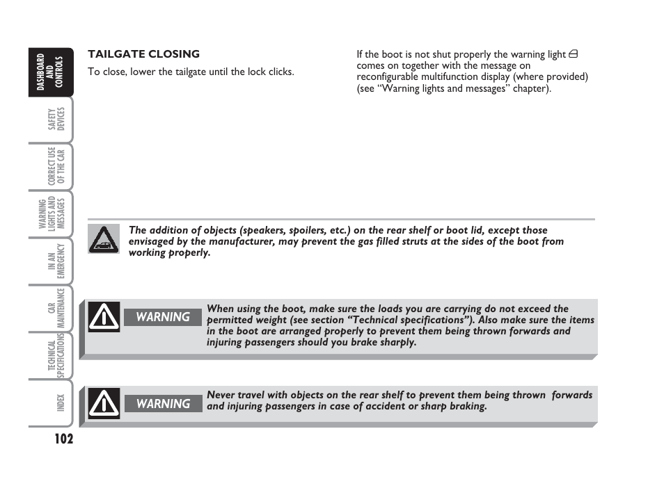 Warning | FIAT Punto Classic User Manual | Page 103 / 298