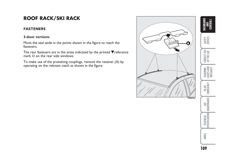 Roof rack/ski rack | FIAT Punto Classic User Manual | Page 110 / 298