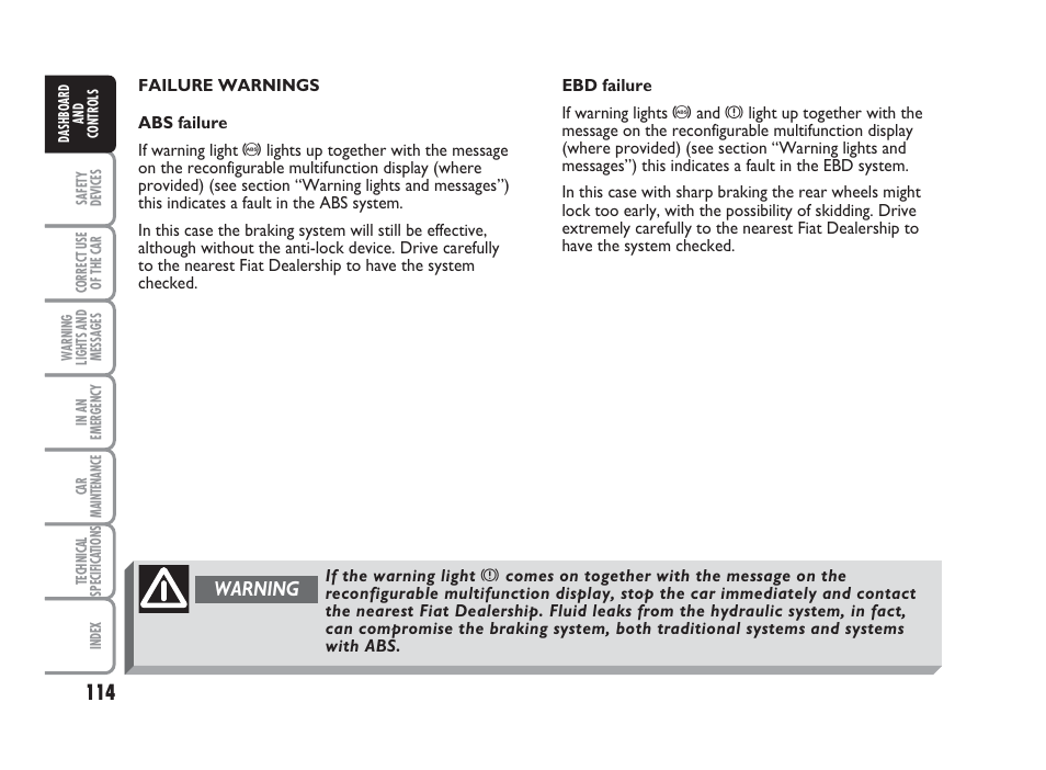 Warning | FIAT Punto Classic User Manual | Page 115 / 298