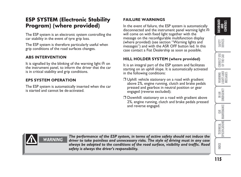 Warning | FIAT Punto Classic User Manual | Page 116 / 298