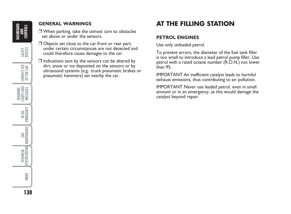 At the filling station | FIAT Punto Classic User Manual | Page 131 / 298