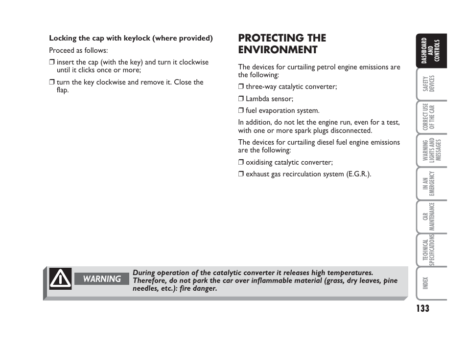 Protecting the environment, Warning | FIAT Punto Classic User Manual | Page 134 / 298