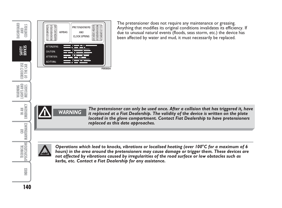 Warning | FIAT Punto Classic User Manual | Page 141 / 298