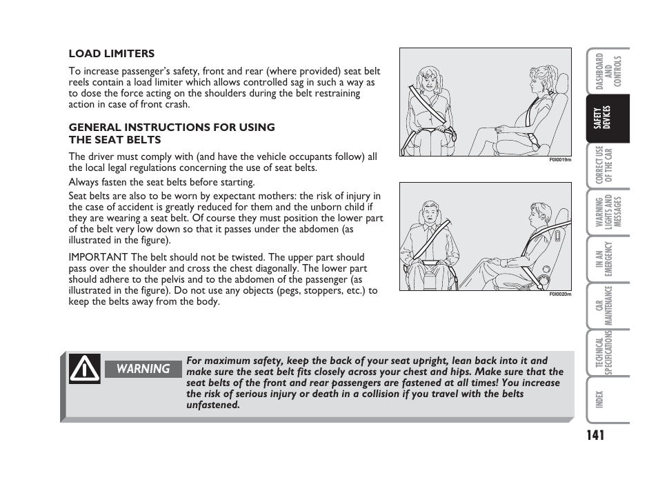 Warning | FIAT Punto Classic User Manual | Page 142 / 298