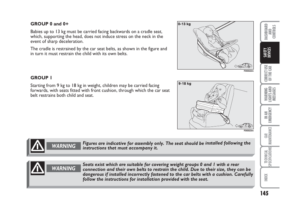 Warning | FIAT Punto Classic User Manual | Page 146 / 298