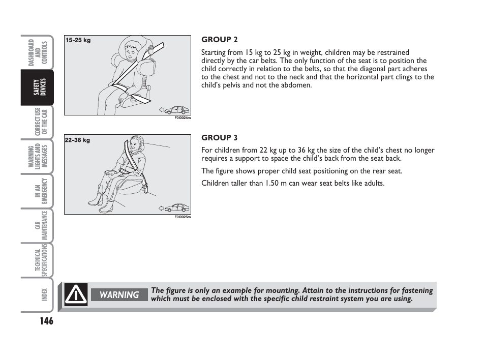 Warning | FIAT Punto Classic User Manual | Page 147 / 298