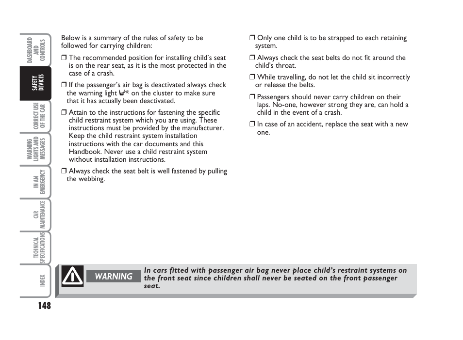 Warning | FIAT Punto Classic User Manual | Page 149 / 298